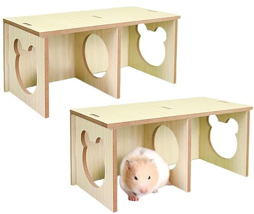 2 pcs Maison Hamster En Bois, Abri Pour Rongeurs, Cachette En Bois, Jouets En Bois Pour Hamster, Cachette En Bois Pour Hamster, Cachette Multi-Pièces Pour Hamsters Pour Hamsters Nains, Gerbilles (A)