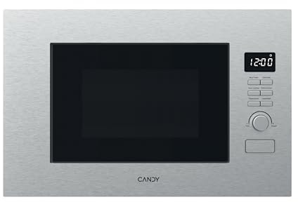 Candy 38 cm, forno a microonde integrato da 20 litri, griglia da 700 W, forno a microonde da 800 W, 5 livelli di potenza, 8 funzioni, programmi di sbrinamento, controllo rotante, in acciaio inox, 39 x