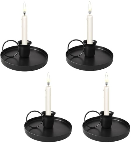 4Pcs Iron Candle Holders, Candlestick Holder for Table Decor, Black Metal Candle Stand for Wedding Party Christmas Dinner, 10.5x3.5cm