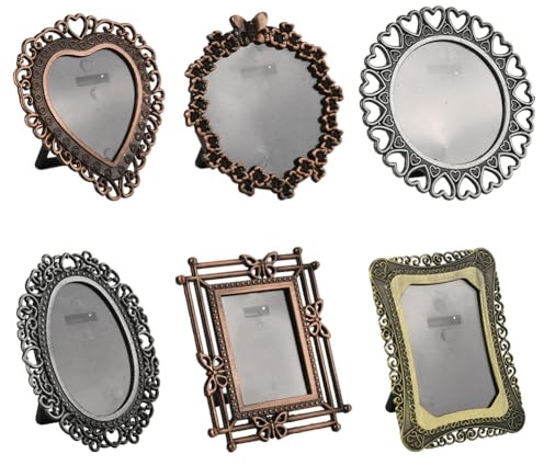 SOFPLATE 6 Stück 6 Stile Mini Bilderrahmen Mini Rahmen Vintage Bilderrahmen Rechteckige Winzig Klein Sortiert Bunt Retro Metall Fotoständer Zubehör Für Zuhause Büro Auto Tisch Schreibtisch