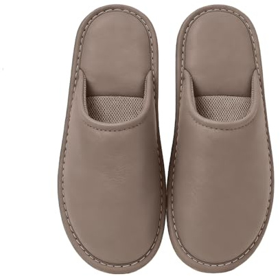 PXPUIQ Comfort House Slippers for Men & Women, Unisex Indoor Non-Slip TPU Faux Leather Shoes with Breathable Mesh Footbed