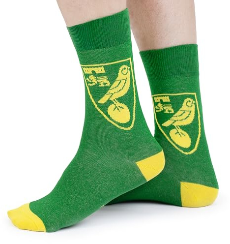 The Gift Scholars Official Licensed Norwich Socks | Green Yellow Crew Socks with Crest, Comfortable Fan Apparel for Adults | UK Size 7-11