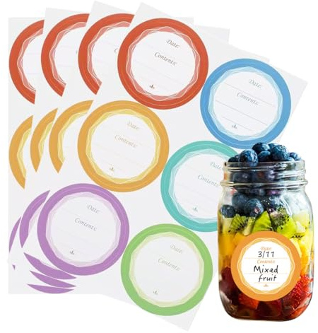 WeddHuis 120 de Mermelada, Autoadhesivas, Stickers Decorativos, Pegatinas, Frascos de Mermelada, para Etiquetar Tarros de Conserva, de Especias, Redondas, Removibles (Ø40 mm) (6 Colores)