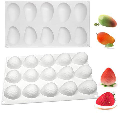 NCOALE Molde de silicona de mango con 10 agujeros y 15 agujeros, molde de silicona 3D, molde de silicona 3D, molde de otoño, fruta para hornear, gelatina, pudín
