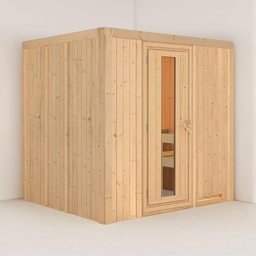 Karibu Daria Sauna Traditionnel 4-6 Places | Épicéa du Nord 68mm | Porte Isolante avec Fenêtre | 3m² | Plug & Play