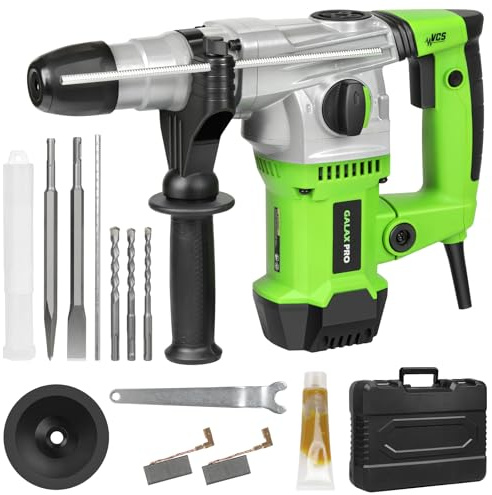 GALAX PRO SDS-Plus Rotary Hammer Drill 1500W 0-4000RPM, 4 in 1 Functions | 360° Anti Vibration Auxiliary Handle, Heavy Duty Electric Rotary Hammer Drill with Case,for Metal, Wood, Brick, Plastic