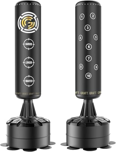 GRAFT 6FT Free Standing Punch Bag – Heavy Duty Freestanding Boxing Bag with Pedestal Base for Kickboxing, MMA, Martial Arts & Muay Thai, Shock Absorbing Punching Bag for Home Gym (Black/Gold, 6FT)