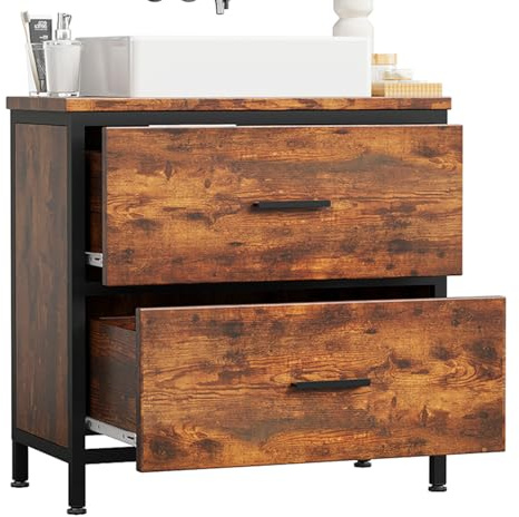 ELUCHANG Waschbeckenunterschrank,Unterschrank,Badezimmerschrank mit 2 Schubladen&mit Füßen,Badschrank Schmal 60x30x60cm,Feuchtigkeitsbeständig,Ideal für Kompakte Badezimmer & Gäste-WC,Vintage/Schwarz