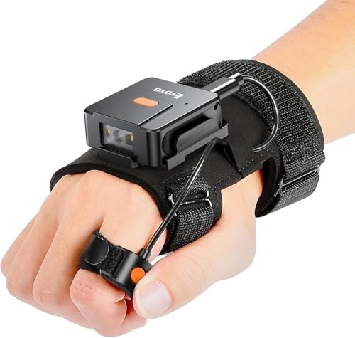 Eyoyo Tragbarer Bluetooth Barcode-Scanner-Handschuh, 1D 2D QR-Code Fingerring-Lesegerät für Linke und rechte Hand, drahtloser Inventarscanner kompatibel mit iOS- & Android-Geräten