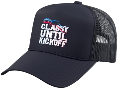 Classy Until Kickoff Game Day American Football Mom Trucker Hat with Adjustable Mesh Back, Navy Blue