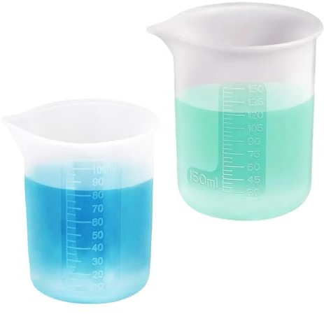 Lot de 2 gobelets doseurs en silicone 100 ml + 150 ml, aide à doser de lessive, gobelet doseur réutilisable, boule doseuse pour lessive liquide, gobelet mélangeur antiadhésif avec échelle pour cuisine