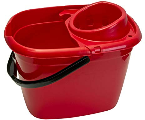 Abbey Plastic Mop Bucket with Wringer 12 Litre – Colour Coded Cleaning Floor Plastic Mop Bucket with Side Lip for Easy Pouring for General and Small Area Cleaning - Red