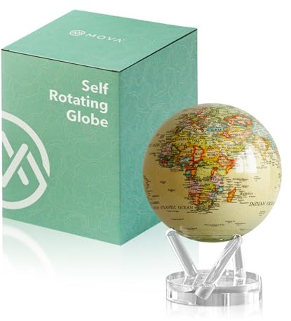 MOVA Selbstrotierender Globus, Antike Politkarte Gelb Signatur (6) | rotierender Solar-Globus, ohne Batterien oder Kabel, Geschenk für Geografie-Fans, Premium-Kinetikdisplay, Schreibtischdeko