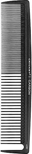 Cricket C30 Professional Hair Stylist Power Carbon Comb - Heat-Resistant, Anti-Static, Seamless Teeth for Detangling and Styling, Dual-Function Fine & Wide Tooth Design with Sectioning Pick - Black