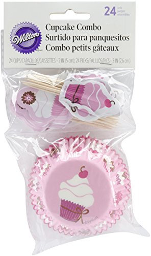 Wilton 24 Pirottini Rosa Muffin con Pick Decoro Cupcake