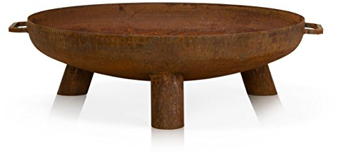 DECORAS Stahl-Feuerschale (Durchmesser: 80 cm/Höhe: 23 cm) - Feuerstelle - Feuerkorb Made in Germany + Seitengriffe für einen leichten Transport (Rostoptik)