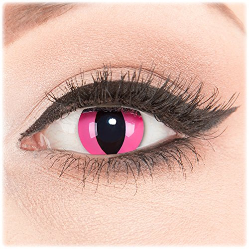 Farbige Kontaktlinsen zu Fasching Karneval Halloween 1 Paar Crazy Fun rosa 'Pink Cat' mit Kombilösung (60ml) + Behälter in Topqualität von 'Glamlens' ohne Stärke