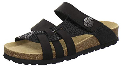 AFS-Schuhe 2120 - Mules en cuir pour femme avec fermeture velcro, chaussons confortables pour femmes avec semelle intérieure, fabriquées en Allemagne, Marbre noir., 39 EU