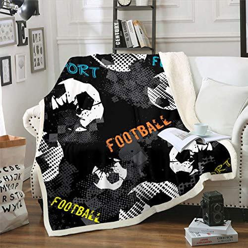 Loussiesd Pojkar fotboll filt sport tema sherpa filt för soffa stol soffa fotboll boll mönster fleece filt amerikansk fotboll stil varm plysch filt sovrum dekor baby 76 cm x 102 cm
