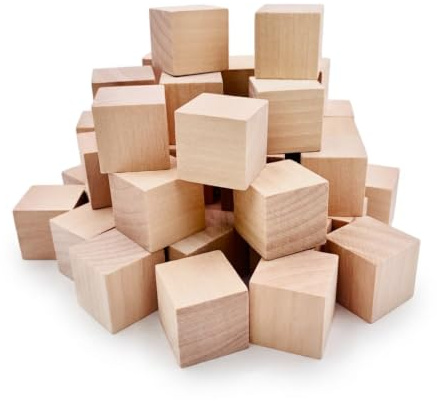 William Craft 130 cubos de madera natural de 1 pulgada, bloques sin acabar, cubos para manualidades y regalos