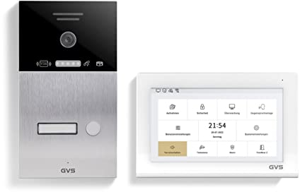 GVS - IP Video Türsprechanlage mit Türöffner, RFID Zugang, HD Kamera, 1x 7 Zoll Monitor & App - Smarte Video Türklingel mit Kamera & Gegensprechanlage für 1 Familienhaus (AVS4453A)