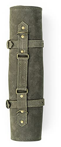 Angus Stoke Frank - Funda de Piel para Cuchillos de Cocinero (7 Compartimentos, tamaño Grande, con asa y Correa), Color Verde, Verde Oliva, Large, Cuchillo Multiusos