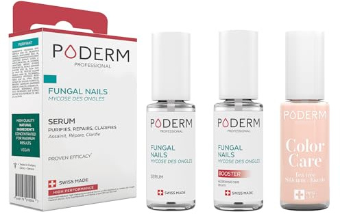 PODERM - 3 PRODOTTI - MICOSI DELLE UNGHIE TRATTAMENTO 3 in 1 | Smalto colorato Rosa cipria TEA TREE | BIO | Trattamento professionale mani/piedi | Facile e rapido | Swiss Made