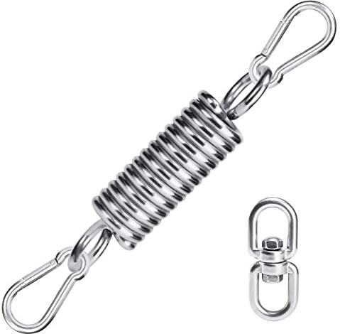 HOMPER Schwingfeder für Hängesessel, Tragfähigkeit bis 400kg - 2x M10 Karabiner, 1x 360 ° drehbarem Ring und Aufhängefeder, Hängesessel Aufhängung Edelstahl 304, Boxsack Halterung, Yoga, Silber
