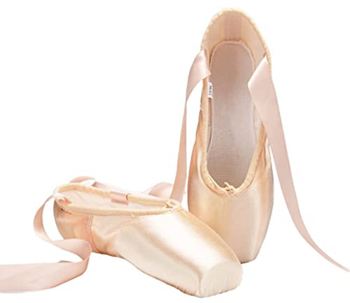 Scarpe Danza Punta Raso Classica Scarpette da Balletto Pointe con Nastro per Ragazza e Donna(Rosa.EU 38)