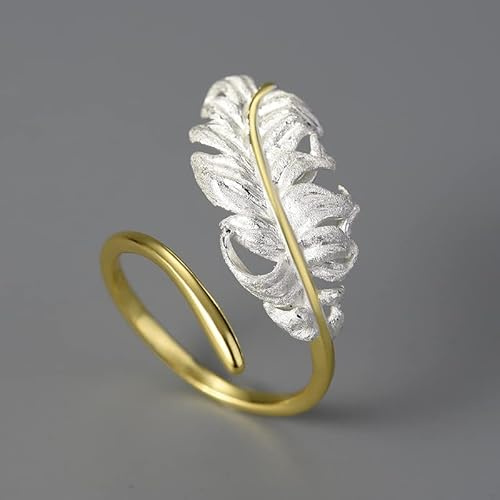DarryDooly Lotus Fun 18 Karat Gold verstellbare Luxus Vintage Lange Gänsefeder Ringe für Frauen echtes 925 Sterling Silber 2022 Trend feiner Schmuck