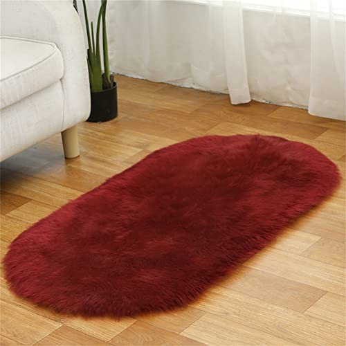 Tomifine Kunstfell Fell-Teppich, Lammfell Schaffell Teppich Flauschiger Schaffell Bettvorleger für Schlafzimmer Bett oder Wohnzimmer Sofa Deko Waschbar (40 x 60 cm,Rot)