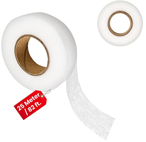 Your Day Mate Nastro per orli da stirare, 25 metri, larghezza 20 mm, in bianco, nastro in poliammide da stirare, vello per orli per riparare e rammendare tessuti, tende, drappeggi, pantaloni, jeans