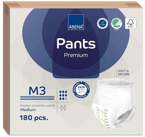 Abena Premium Incontinence Protective Underwear, Abena Pants, Pull-ups, Heavy Absorbency, Level 3, Medium, 180 Count