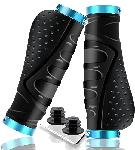 LYCAON Impugnature per Manubrio Bici, Manopole per Bicicletta Antiscivolo Ergonomiche, Impugnatura per Biciclette - Gomma Alluminio, per MTB/BMX/Mountain/Downhill/Foldable/Urban Bicycles/Scooter (Blu)