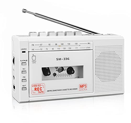 SEMIER Portable Cassette Player Recorder, Cassette to MP3 Digital Converter via USB or Micro SD Card, Powered by AC or 4 AA Battery AM FM Radio Tape Walkman, Build-in Speaker and Microphone