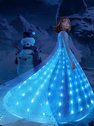 UPORPOR LED Leuchtendes Prinzessin Kleid Mädchen, Halloween Ice Prinzessin Kostüm Mädchen, Karneval Verkleidung für Kinder Cosplay Party Weihnachten Fest Geburtstag