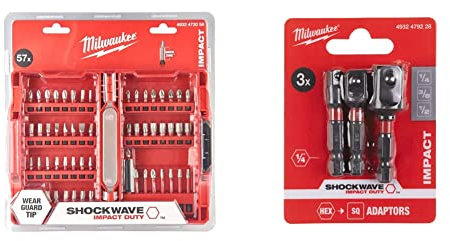 Milwaukee 4932472058 57 Piece Shockwave Impact Screwdriver Bit Set & Shockwave Impact Socket Adaptor Set (3pc)