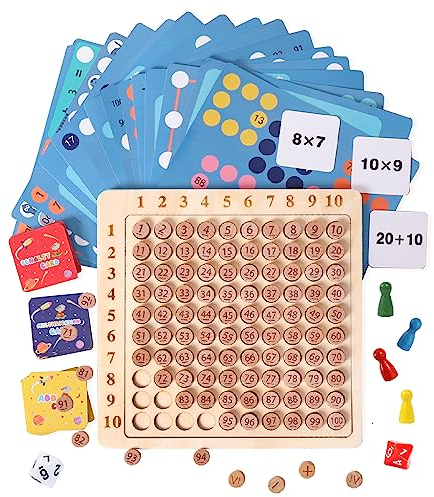 Mathe Spielzeug für Kinder - Holz Montessori Multiplikationsbrett und Addition, 1x1 Lernen Spiel für Grundschüler, Mathematik Multiplikationstafel