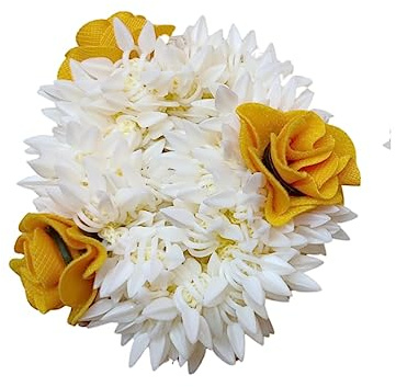 Traditioneller indischer Gajra-Haarschmuck mit gelber Rose, Brautschmuck, handgefertigtes Veni-Diadem für Damen, Party-Outfit, Mehndi Dutt, 1 Stück