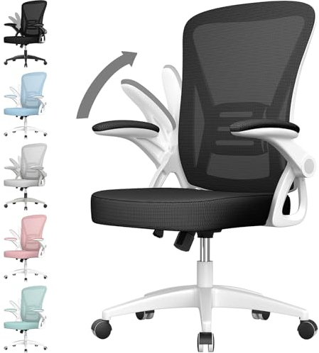 rattantree Bürostuhl mit Hochklappbaren Armlehnen, Ergonomischer Schreibtischstuhl mit Lendenwirbelstütze, Höhenverstellbar, Platzsparend, Drehstuhl für das Büro