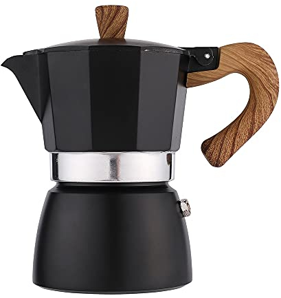 NEALMART Black Moka Pot Stovetop Espresso Coffee Maker, 6 Espresso Cups Silver, Percolator Coffee Pot, 300ml