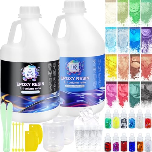 Ghguole Epoxidharz Set-4.15 L/1.1 Gallen Epoxidharz mit Härter 1:1 für Anfänger,Kristallklares Gießharz mit Farben,Glitzer für Holz,Gussbeschichtung Holz,Schimmelguss,DIY Dekoration