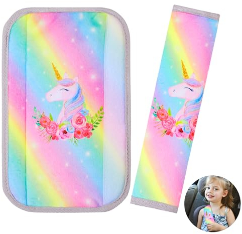 Unicorn Castle Voiture Protège Ceinture, Coussin Ceinture de Sécurité Amovible, 2pcs Siege Auto Confort Pads Voyage,Multicolor