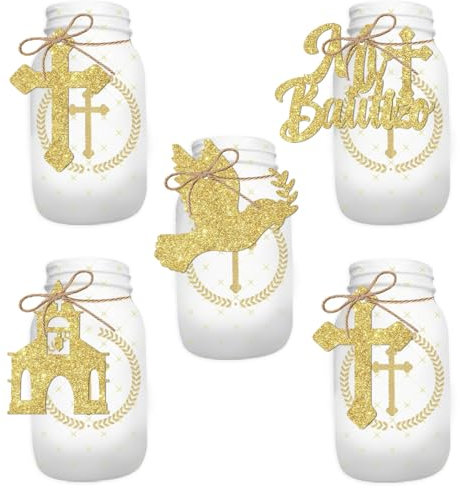24 Stück Mi Bautizo Tags Gold - Taufdekorationen für Jungen Mädchen, Glitzer-Druck Taufe Kreuz Frieden Kirche Taube Papier Geschenkanhänger für Taufe Erstkommunion Konfirmation Partyzubehör