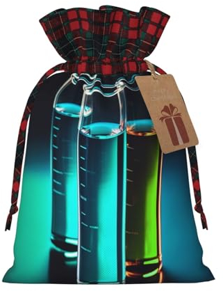 Weihnachten Kordelzug Geschenktüte, Chemie Reagenzglas Leinen Geschenktüte Mit Kraftpapier Kleine Hang Tag, Geeignet Für Geschenke, Gefälligkeiten Und Weihnachtsfeier