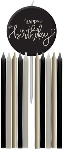 Folat 68691 Geburtstag Dekoration Schwarz, Creme, Champagner Gold - Kerzen Set - Crème Noir - 9,5 cm - 11 Stück - EIN schickes und charmantes Happy Birthday Deko