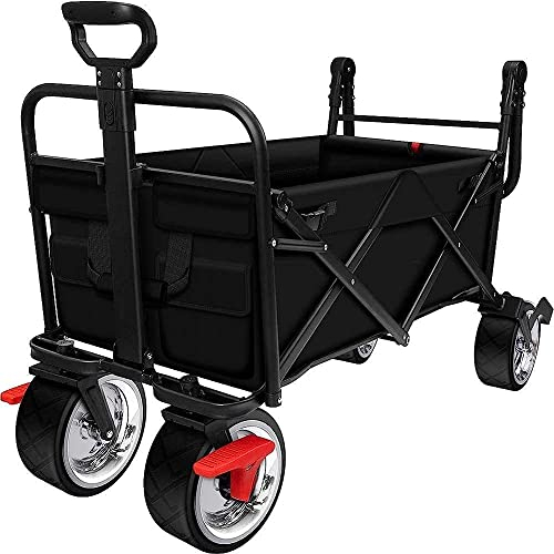 Klappbarer Campingwagen mit großer Kapazität, Schiebewagen für den Außenbereich, Einkaufswagen, Einkaufstrolley aus Canvasstoff, Rollwagen, Garten-Sportwagen