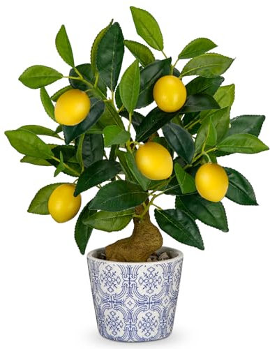 Hollyone 40CM Artificial Lemon Plant in Pot, Fake Potted Plant Decorative Faux Plants, Small Faux Lemon Tree for Bedroom, Living Room, Bathroom, Desk, Table, Kitchen, Home Decor