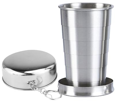 Vaso plegable de acero inoxidable, taza de metal portátil, taza de viaje portátil, vaso telescópico plegable con colgante de llave, taza ultra portátil y compacta, de acero inoxidable