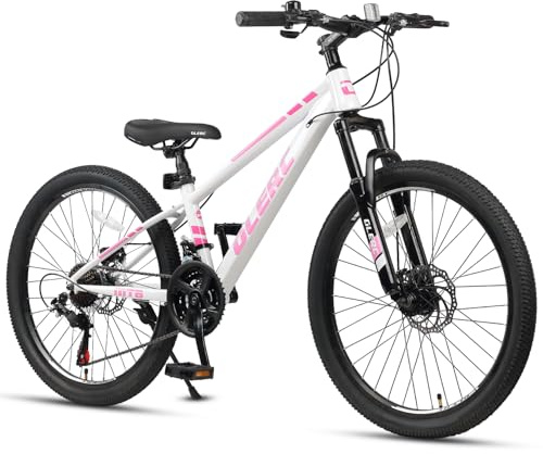 Glerc Bicicleta de montaña Skyline Kids para niños/niñas, 24 pulgadas, para niños de 10, 11, 12, 13, 14, 15, 16, 17, 18 años, 21 velocidades, con suspensión delantera, color rosa